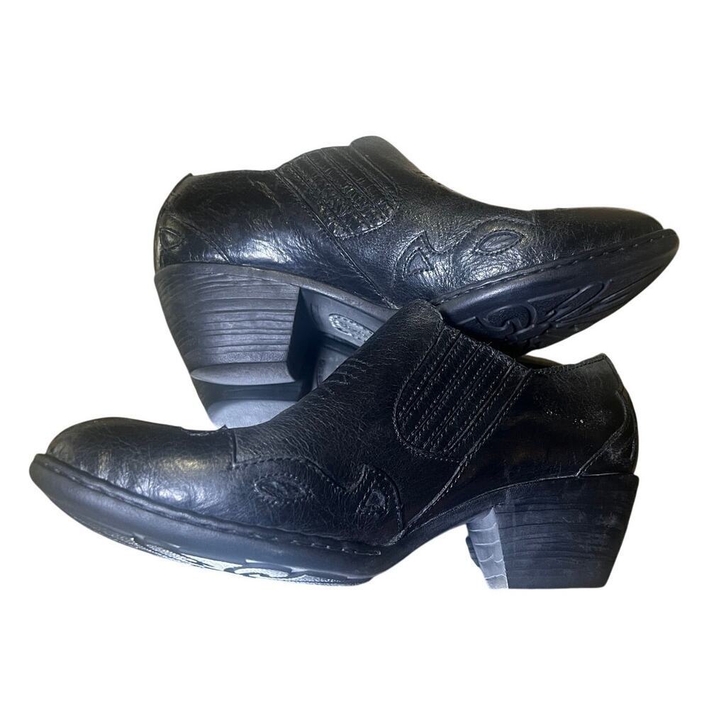 Born Black Distressed Leather Western Ankle Booties Comfort Heels EU 38 - Picture 5 of 13